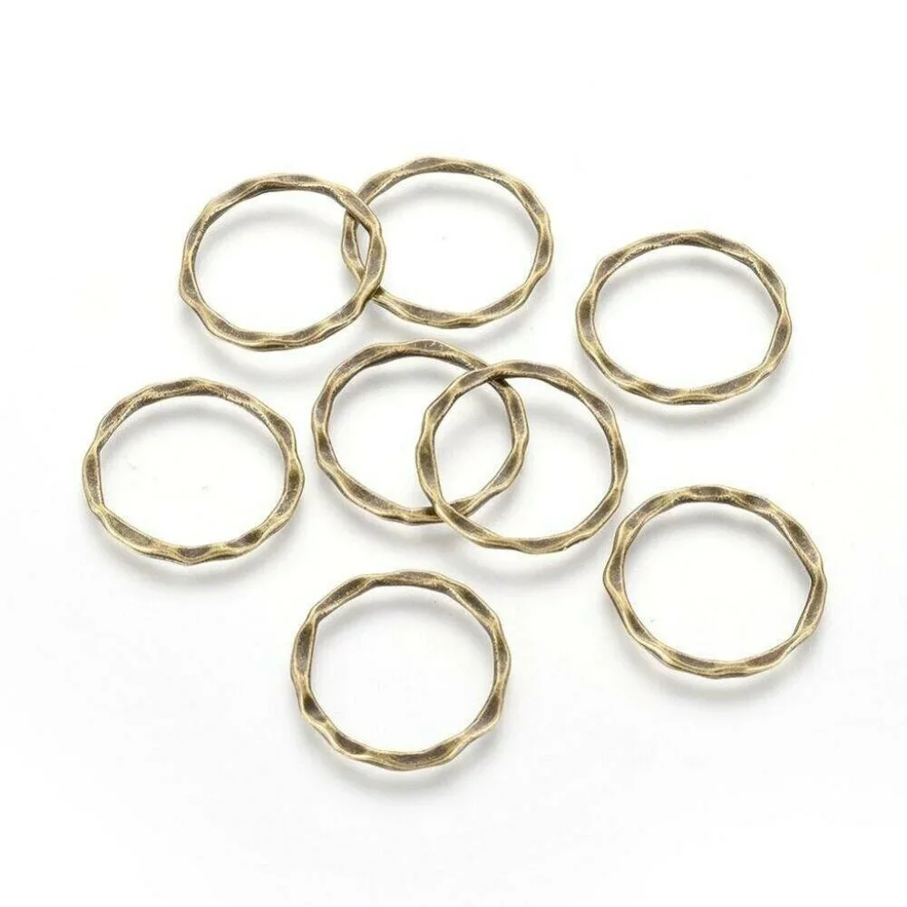 Avant Garde Hammered Antique Brass Bronze Wavy Round 22mm Pendants Links 10 pcs